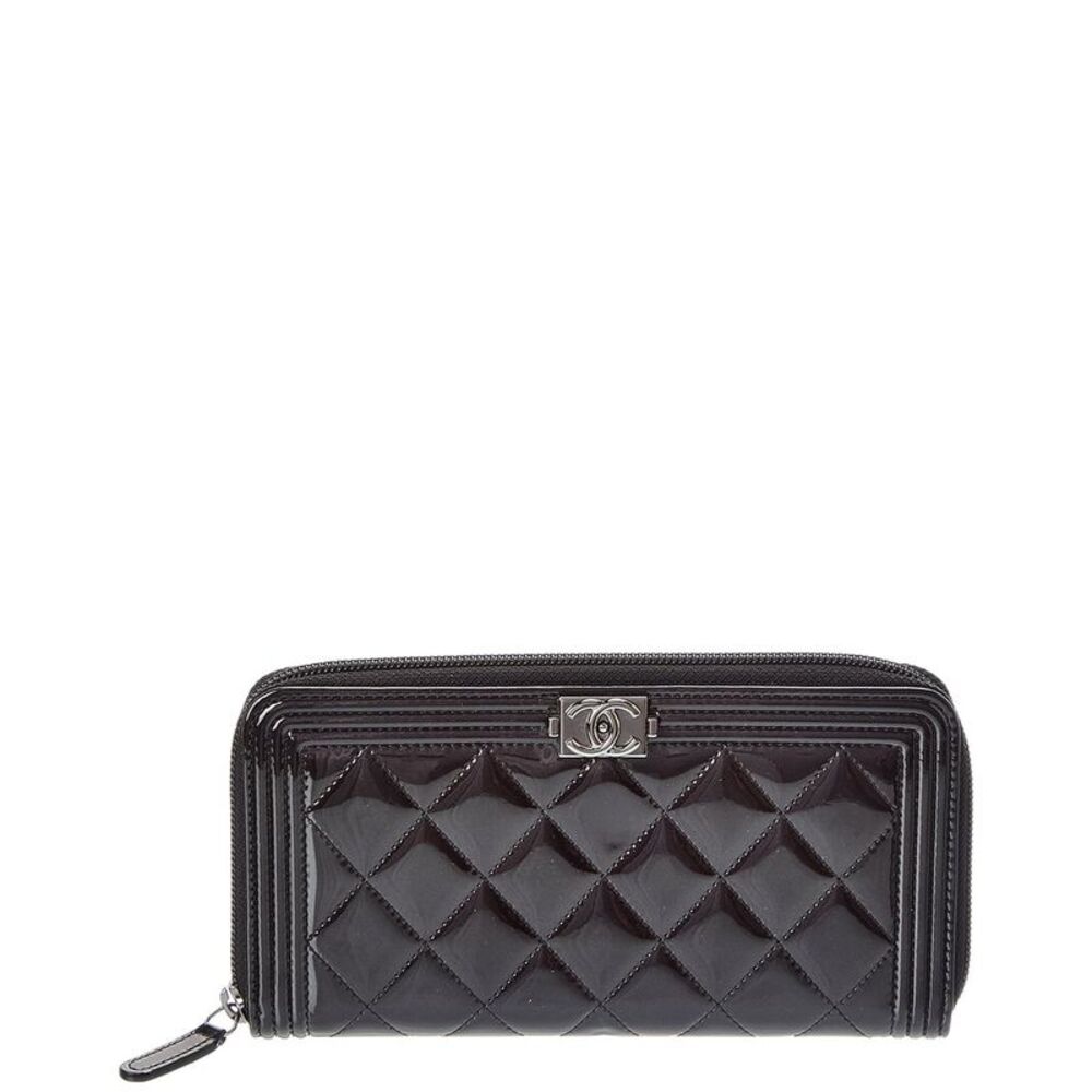 Chanel Black Quilted Lacquered Leather Long Wallet (Authentic Pre-Loved)